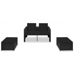 Set de muebles de jardín 3 pzas y cojines ratán sintético negro H
