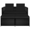 3 pcs conjunto lounge para jardim c/ almofadões vime PE preto 5
