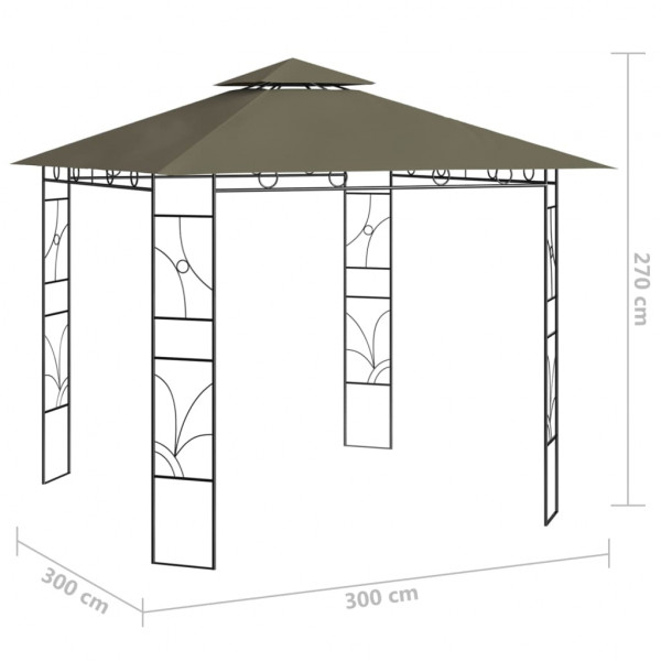 Gazebo 3x3x2.7 m 160 g/m² cinzento-acastanhado M 5