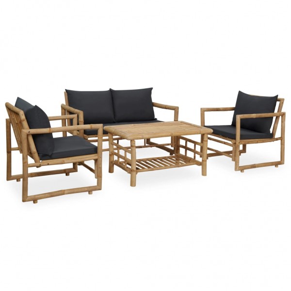 4 pcs conjunto lounge p/ jardim com almofadões bambu D