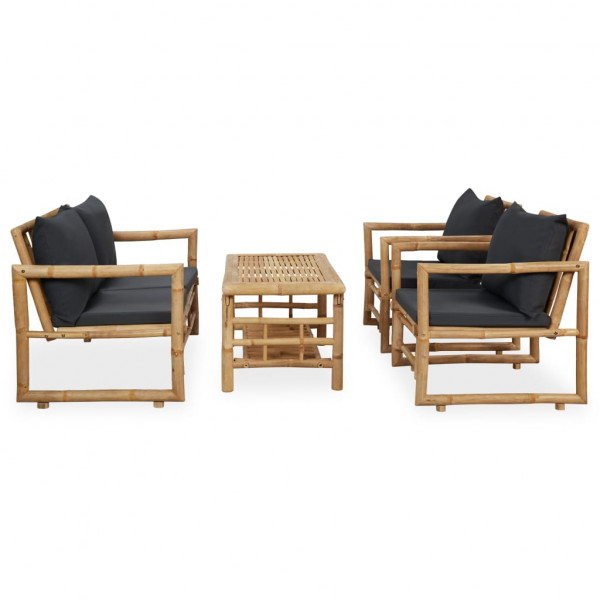 4 pcs conjunto lounge p/ jardim com almofadões bambu M 2