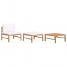 3 pcs conj. lounge de jardim c/ almofadões cor creme teca 1
