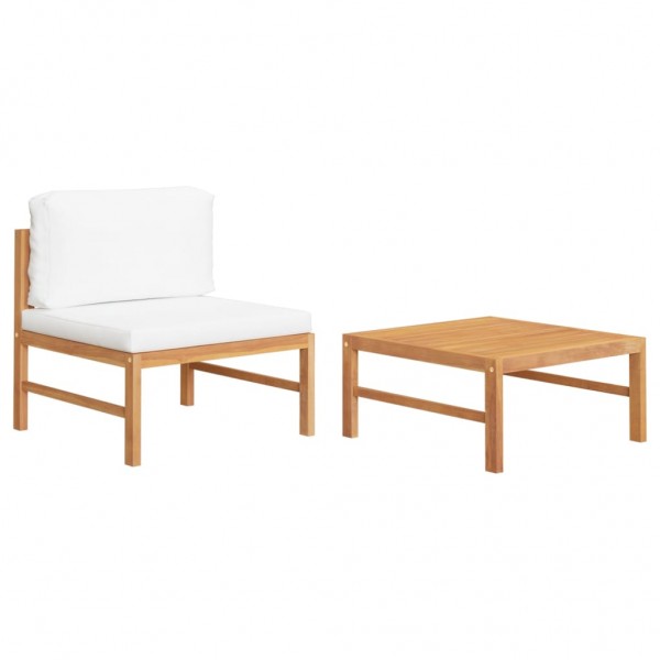 2 pcs conj. lounge de jardim c/ almofadões cor creme teca D
