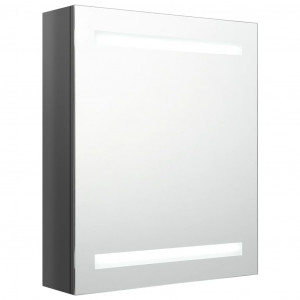 Armario de baño con espejo LED gris brillante 50x14x60 cm H