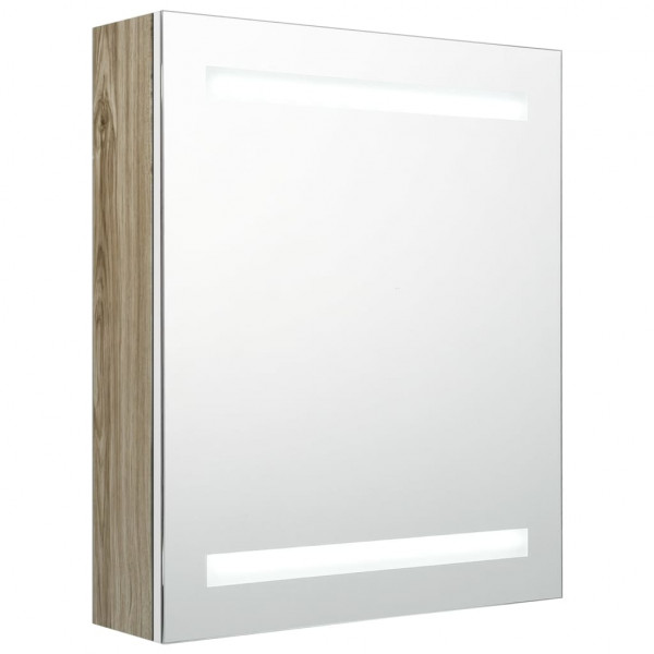 Armario de baño con espejo LED blanco y roble 50x14x60 cm M 2