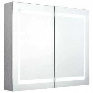 Armario de baño con espejo LED gris hormigón 80x12x68 cm H