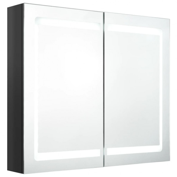 Armario de baño con espejo LED negro brillante 80x12x68 cm M 2