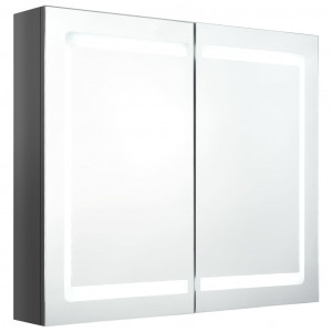 Armário espelhado casa de banho LED 80x12x68 cm cinza brilhante H