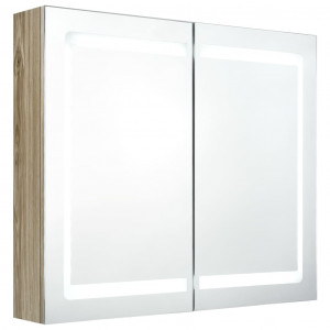 Armario de baño con espejo y LED color roble 80x12x68 cm H