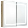 Armario de baño con espejo LED blanco y roble 80x12x68 cm 2
