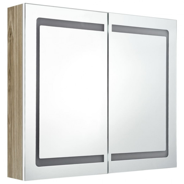 Armario de baño con espejo LED blanco y roble 80x12x68 cm M 3