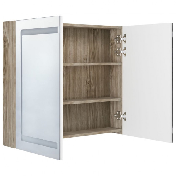 Armario de baño con espejo LED blanco y roble 80x12x68 cm M 5