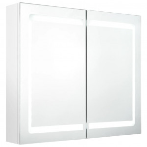 Armário espelhado casa de banho LED 80x12x68cm branco brilhante H