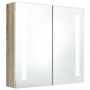 Armario de baño con espejo y LED blanco y roble 62x14x60 cm H