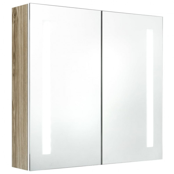 Armario de baño con espejo y LED blanco y roble 62x14x60 cm M 2