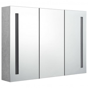 Armario de baño con espejo LED gris hormigón 89x14x62 cm H