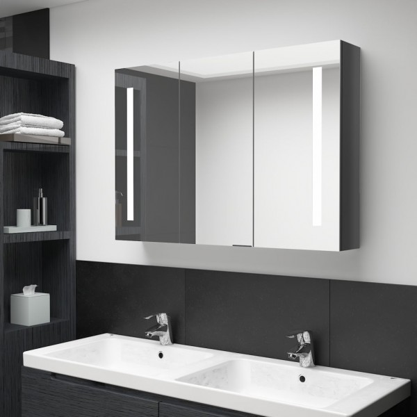 Mueble de baño con espejo LED gris brillante 89x14x62 cm M 3