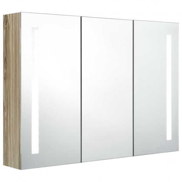 Mueble de baño con espejo LED color roble 89x14x62 cm M 2