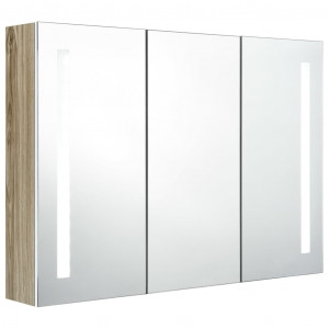 Armario de baño con espejo LED blanco y roble 89x14x62 cm H