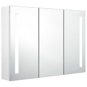 Armário espelhado casa de banho LED 89x14x62cm branco brilhante H