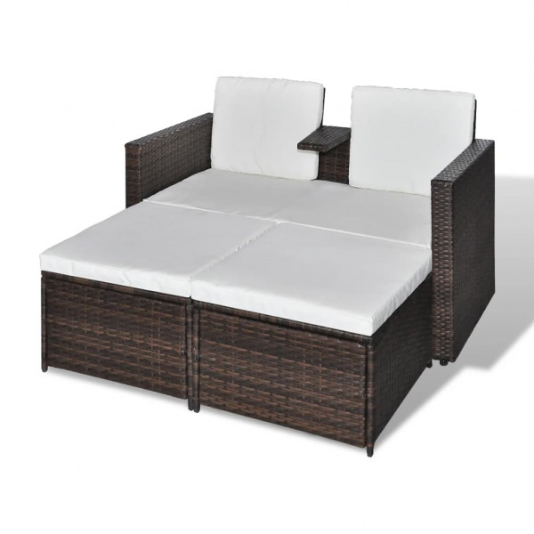 Set muebles de jardín 4 piezas y cojines ratán sintético marrón M 2