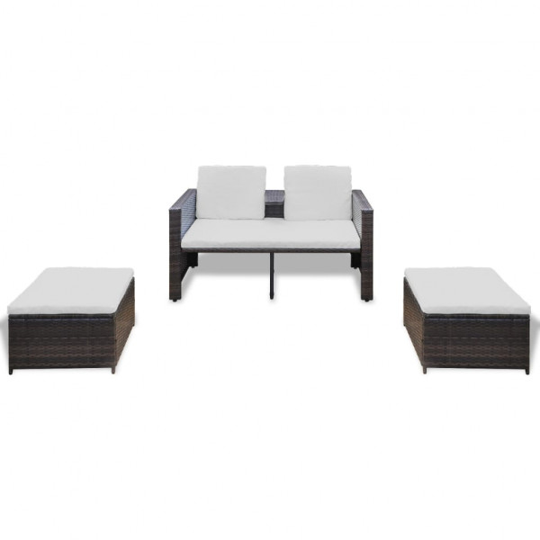 4 pcs conjunto lounge jardim c/ almofadões vime PE castanho M 3