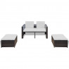 Set muebles de jardín 4 piezas y cojines ratán sintético marrón 3