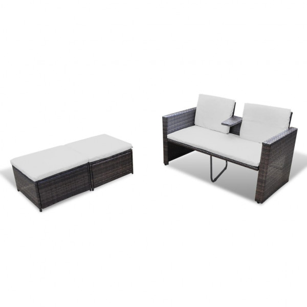 4 pcs conjunto lounge jardim c/ almofadões vime PE castanho M 5