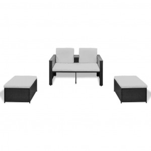 Set muebles de jardín 4 piezas y cojines ratán sintético negro H