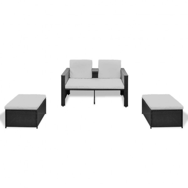 4 pcs conjunto lounge de jardim c/ almofadões vime PE preto M 2