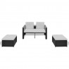 4 pcs conjunto lounge de jardim c/ almofadões vime PE preto 2