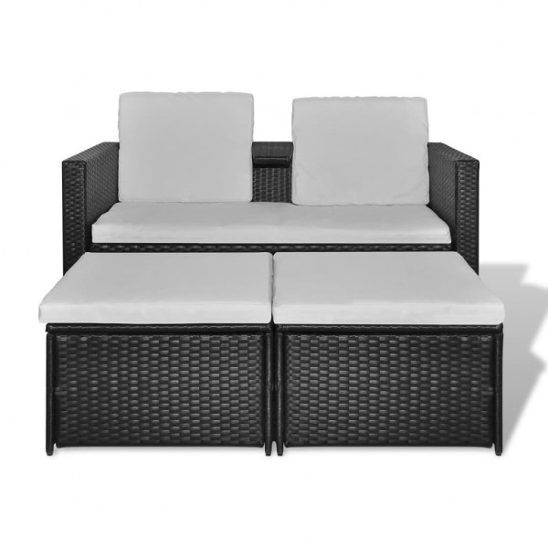 Set muebles de jardín 4 piezas y cojines ratán sintético negro M 3