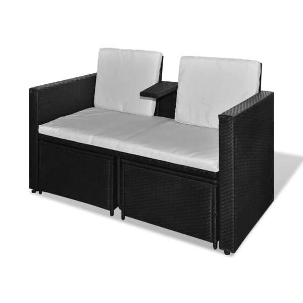 Set muebles de jardín 4 piezas y cojines ratán sintético negro M 4