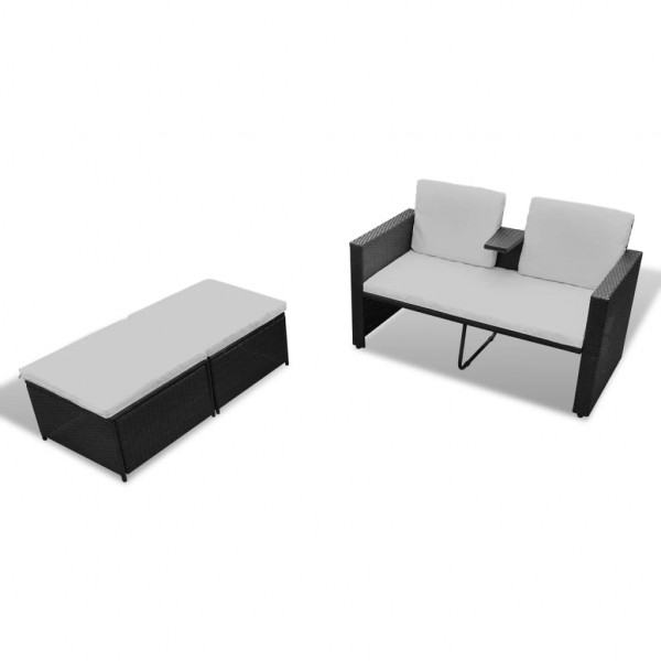 Set muebles de jardín 4 piezas y cojines ratán sintético negro M 5