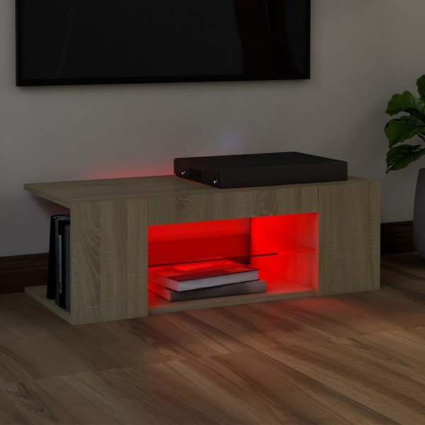 Mueble de TV con luces LED roble Sonoma 90x39x30 cm M 5