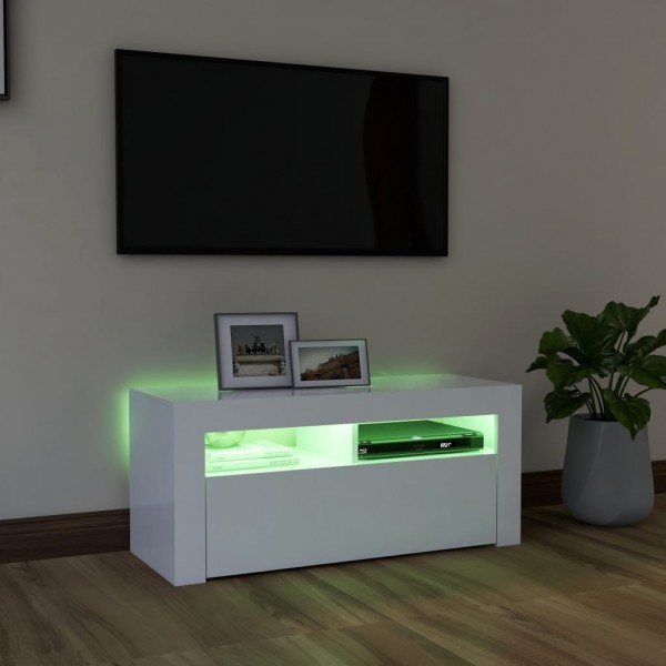 Mueble de TV con luces LED blanco 90x35x40 cm M 6