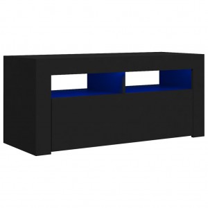 Móvel de TV com luzes LED 90x35x40 cm preto H