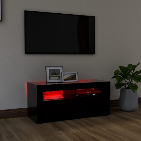 Móvel de TV com luzes LED 90x35x40 cm preto M 5