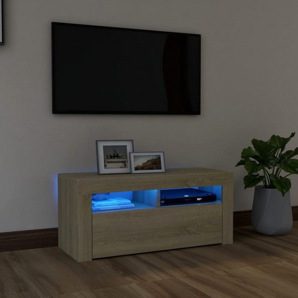 Mueble de TV con luces LED roble Sonoma 90x35x40 cm D