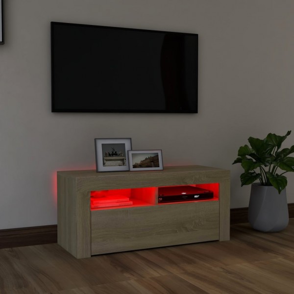 Mueble de TV con luces LED roble Sonoma 90x35x40 cm M 5