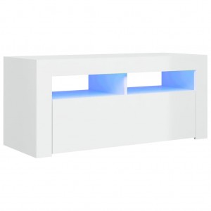 Móvel de TV com luzes LED 90x35x40 cm branco brilhante H