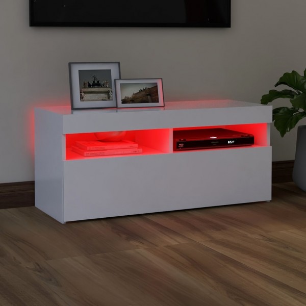 Mueble de TV con luces LED blanco 90x35x40 cm M 5