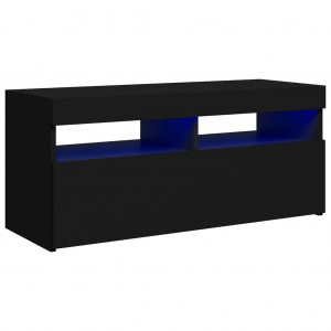 Móvel de TV com luzes LED 90x35x40 cm preto H
