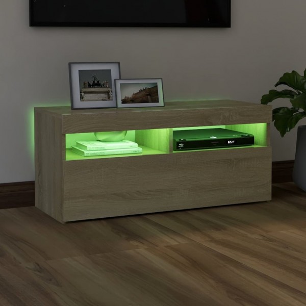 Mueble de TV con luces LED roble Sonoma 90x35x40 cm M 4