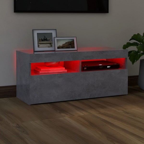 Mueble de TV con luces LED gris hormigón 90x35x40 cm M 5