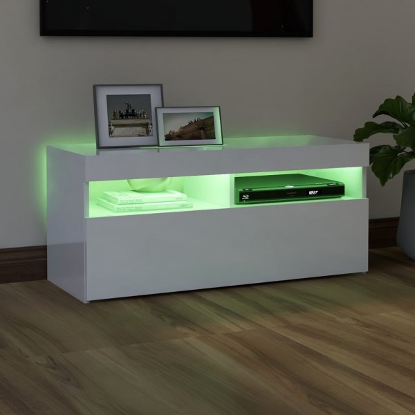 Mueble de TV con luces LED blanco brillante 90x35x40 cm M 4