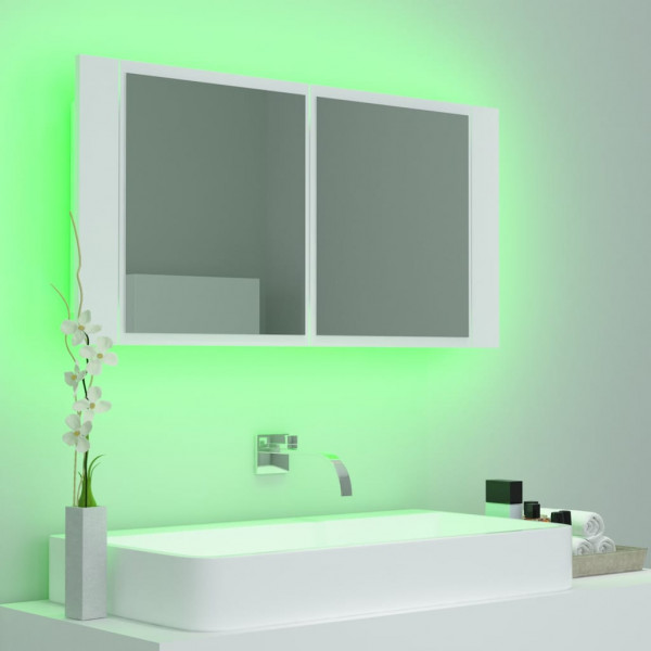 Armario espejo de baño con luz LED acrílico blanco 90x12x45 cm M 4
