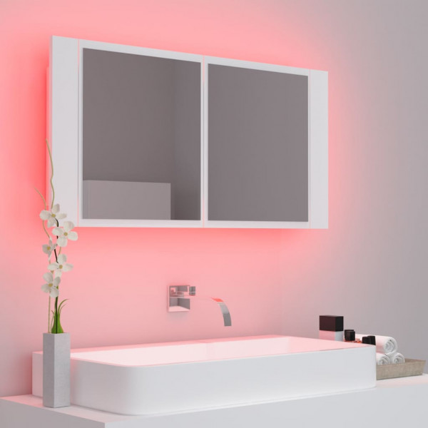 Armario espejo de baño con luz LED acrílico blanco 90x12x45 cm M 5