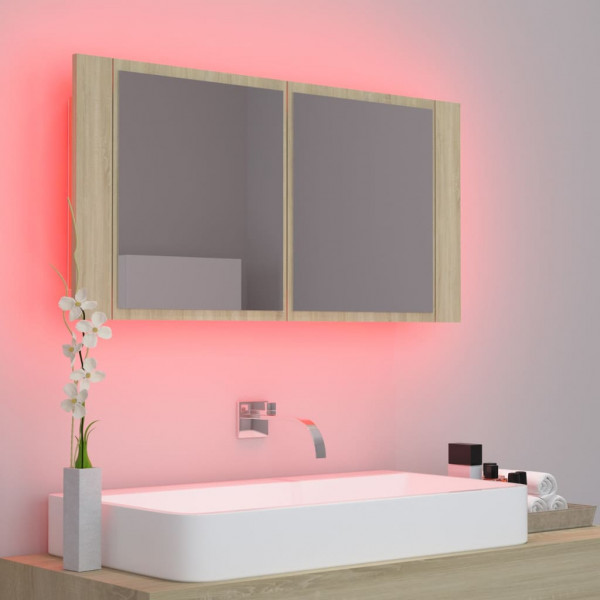 Armario espejo de baño LED acrílico roble Sonoma 90x12x45 cm M 4