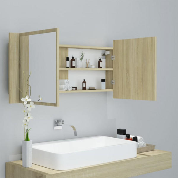 Armario espejo de baño LED acrílico roble Sonoma 100x12x45 cm M 4